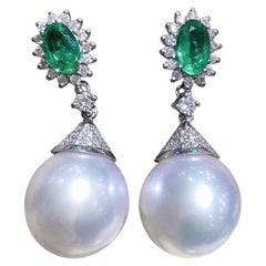【Crown Radiance】Emerald Crown Aurora South Sea Pearl Drop Earrings