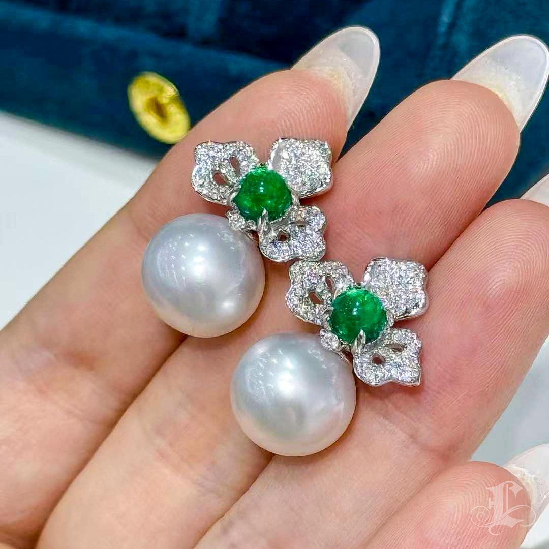 【Vine Symphony】Emerald Orchid Aurora South Sea Pearl Earrings For Sale 6