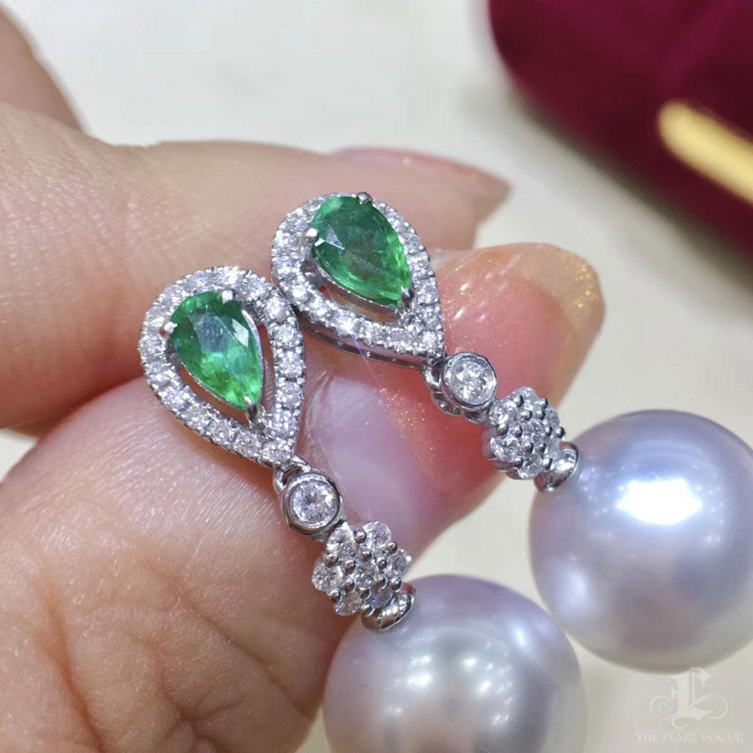 Women's 【Jādora】Emerald Drop Aurora South Sea Pearl Evening Earrings For Sale