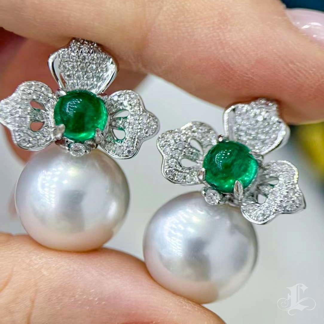 Women's 【Vine Symphony】Emerald Orchid Aurora South Sea Pearl Earrings For Sale