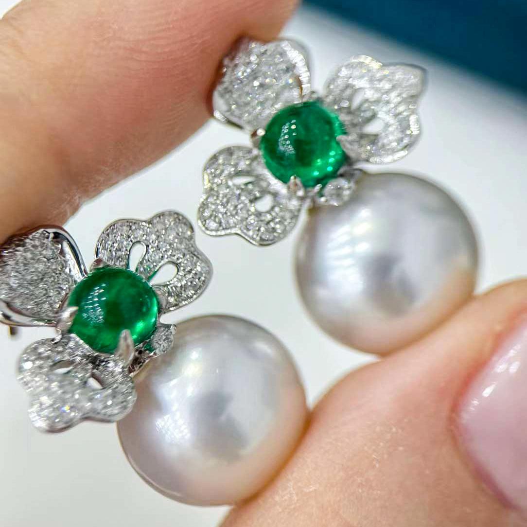 【Vine Symphony】Emerald Orchid Aurora South Sea Pearl Earrings For Sale 1