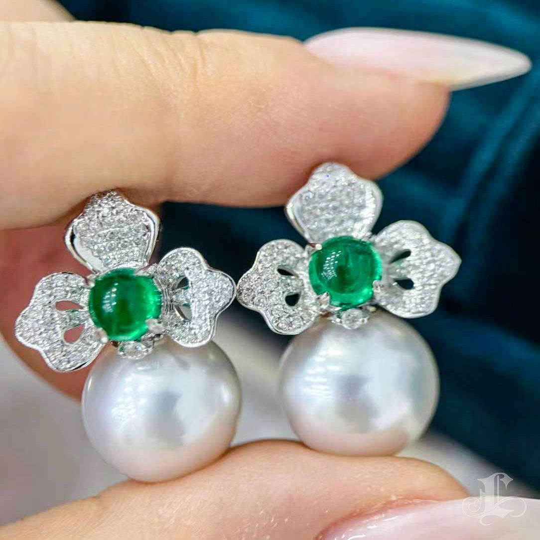 【Vine Symphony】Emerald Orchid Aurora South Sea Pearl Earrings For Sale 2