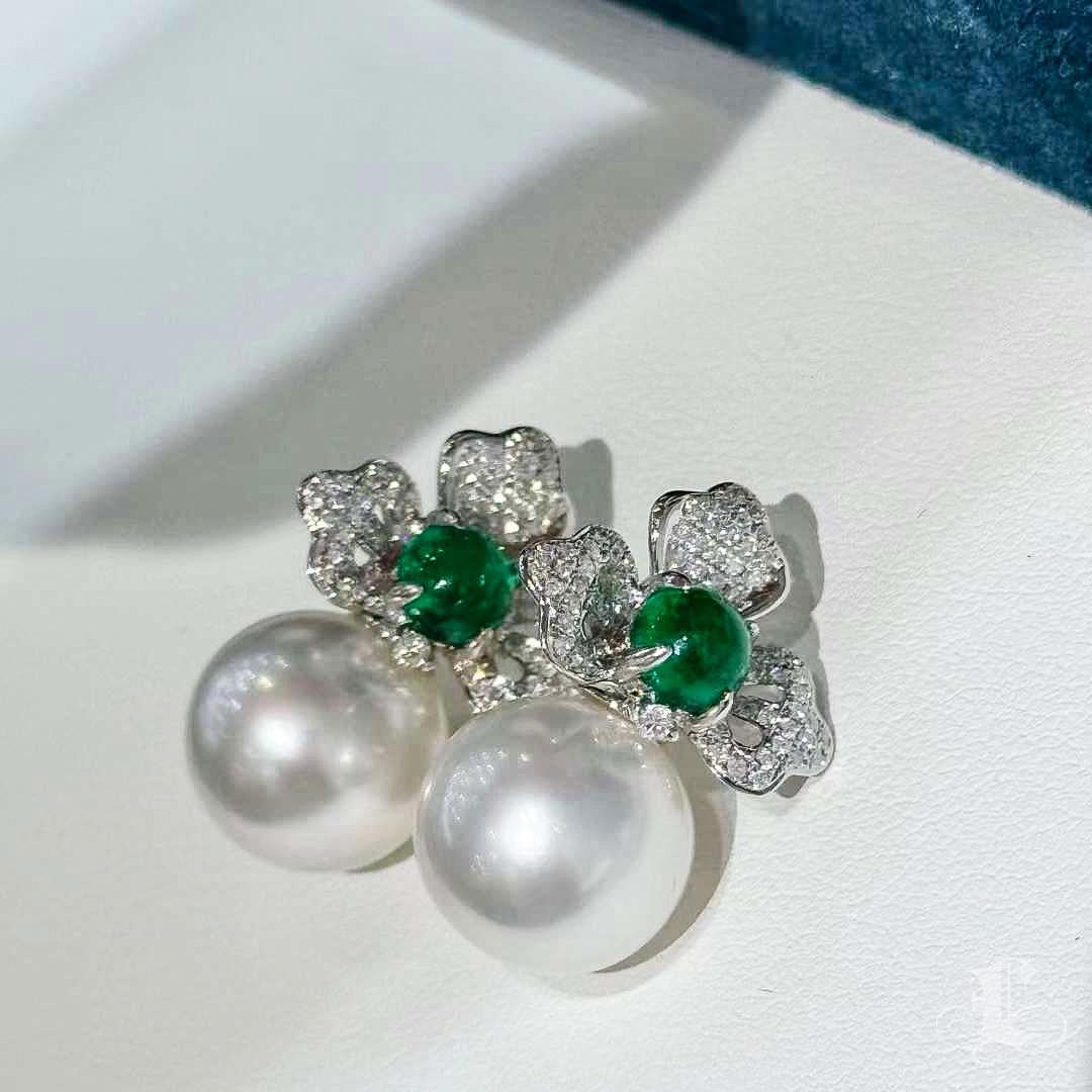 【Vine Symphony】Emerald Orchid Aurora South Sea Pearl Earrings For Sale 3