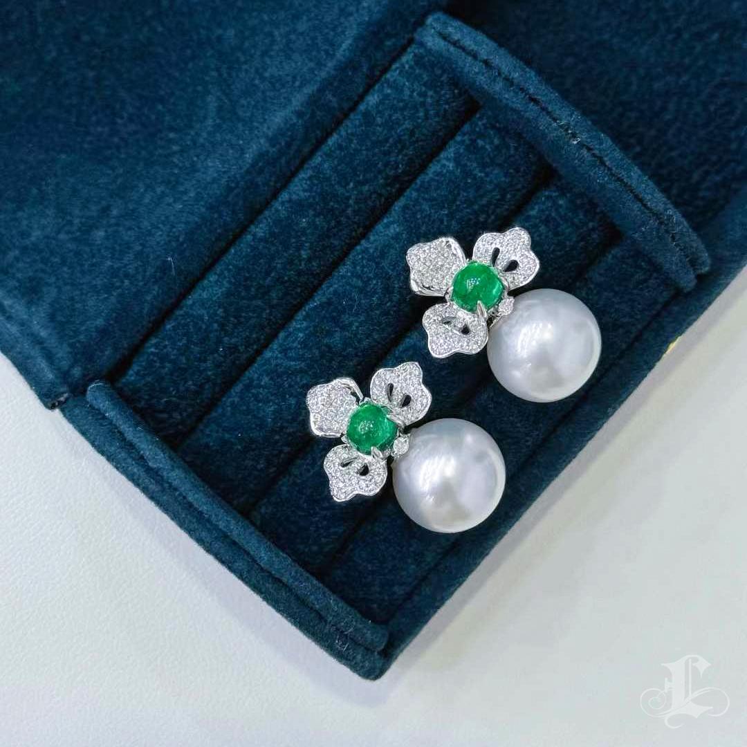 【Vine Symphony】Emerald Orchid Aurora South Sea Pearl Earrings For Sale 4
