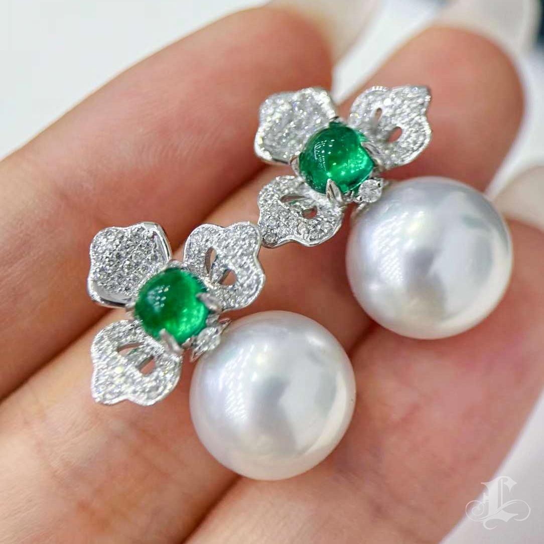 【Vine Symphony】Emerald Orchid Aurora South Sea Pearl Earrings For Sale 5