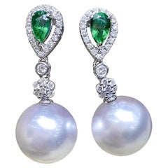 【Jādora】Emerald Drop Aurora South Sea Pearl Evening Earrings