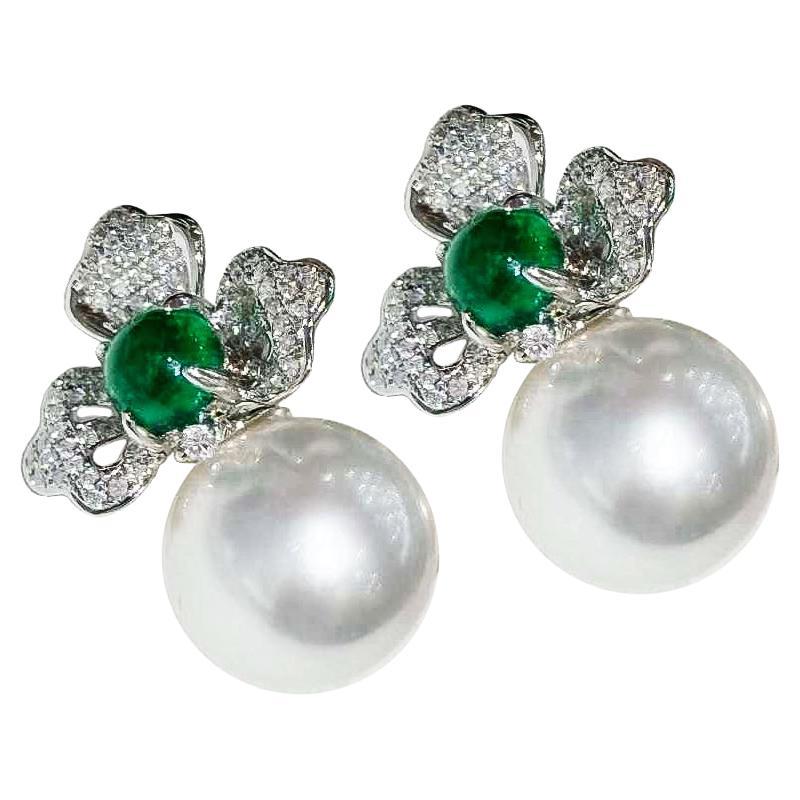 【Vine Symphony】Emerald Orchid Aurora South Sea Pearl Earrings