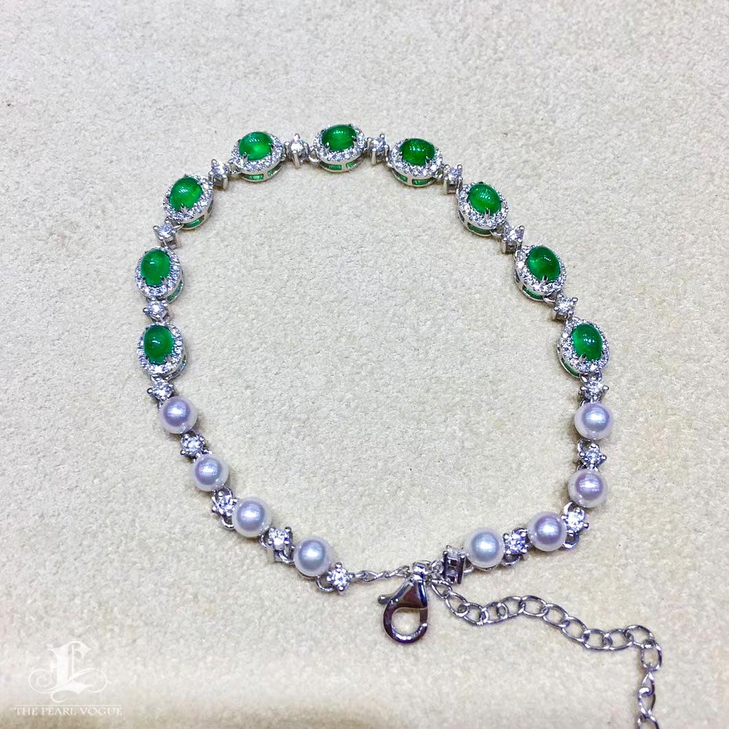 【Jādora】Verdant Garden Aurora Akoya Pearl & Emerald Bracelet For Sale 5