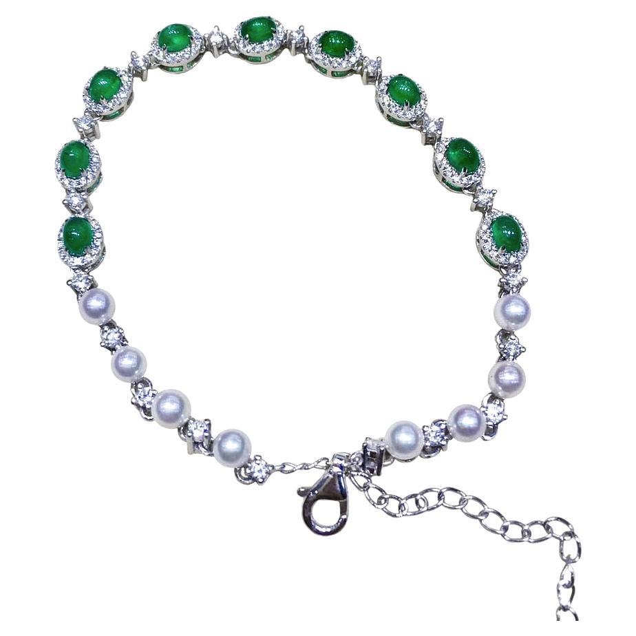 【Jādora】Verdant Garden Aurora Akoya Pearl & Emerald Bracelet For Sale