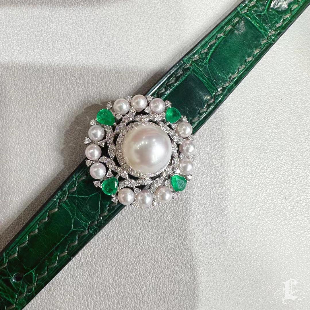 【Corona Resplandor】Convertible Oasis Perla del Mar del Sur Diamante Esmeralda Cuero Jwl. en venta 2