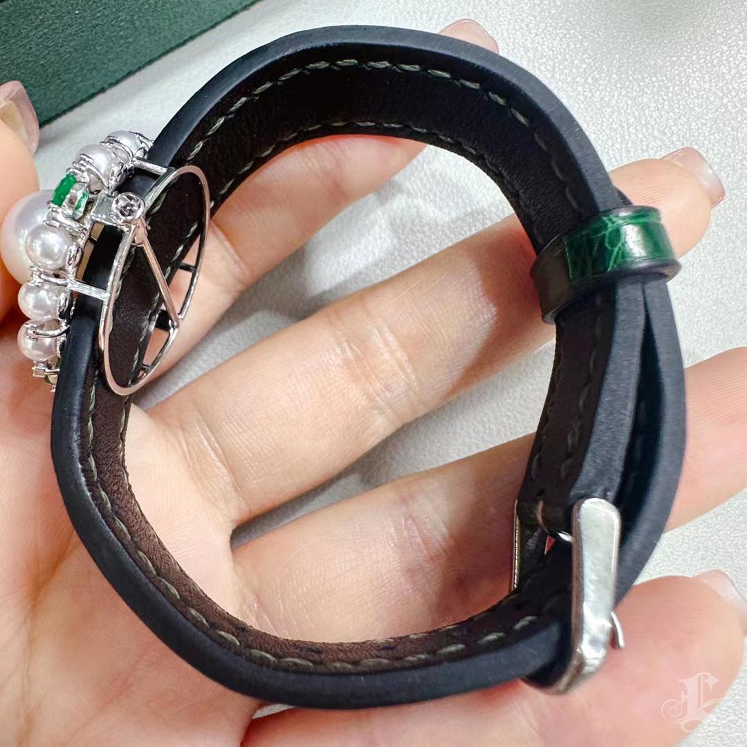 【Corona Resplandor】Convertible Oasis Perla del Mar del Sur Diamante Esmeralda Cuero Jwl. en venta 3