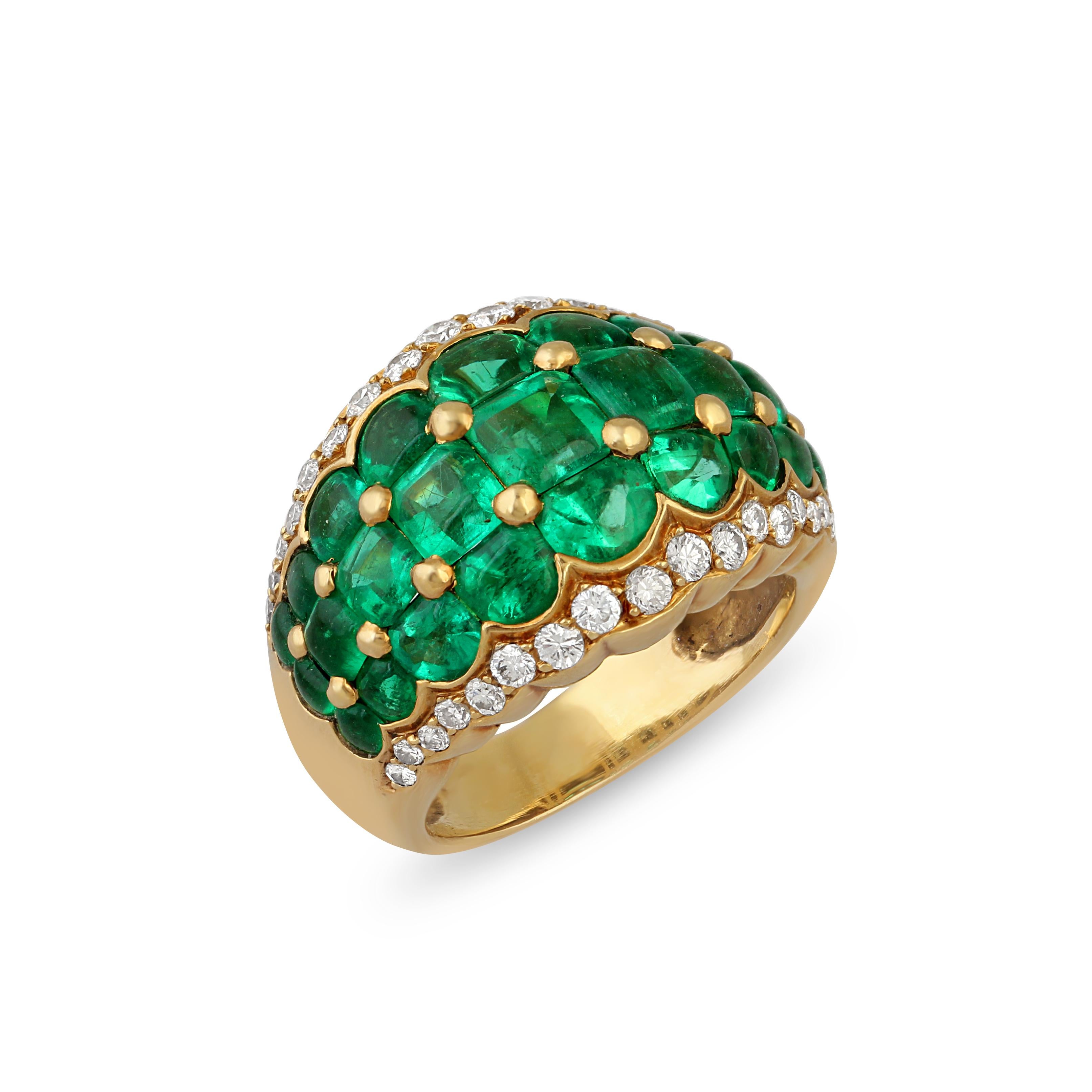 Square Cut 18k Gold, Diamond & Emerald Ring For Sale