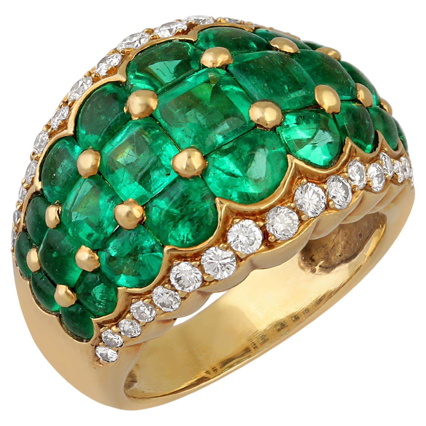18k Gold, Diamond & Emerald Ring For Sale