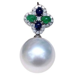 【Crown Radiance】Regal Cross Aurora South Sea Pearl Sapphire Emerald Pendentif