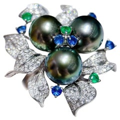 【Vine Symphony】Enchanted Garden Aurora Tahitian Pearl & Gemstone Ring