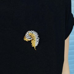 Feather Shaped Diamond Gold Brooch