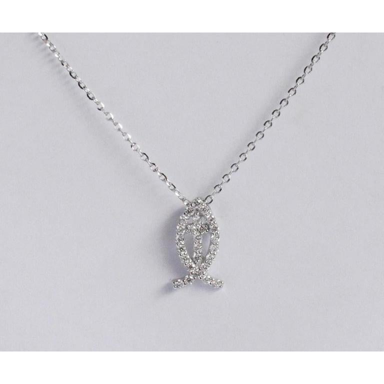 18 Karat Gold Diamant-Halskette mit Fischkreuz-Halskette, religiöse Halskette (Rundschliff) im Angebot