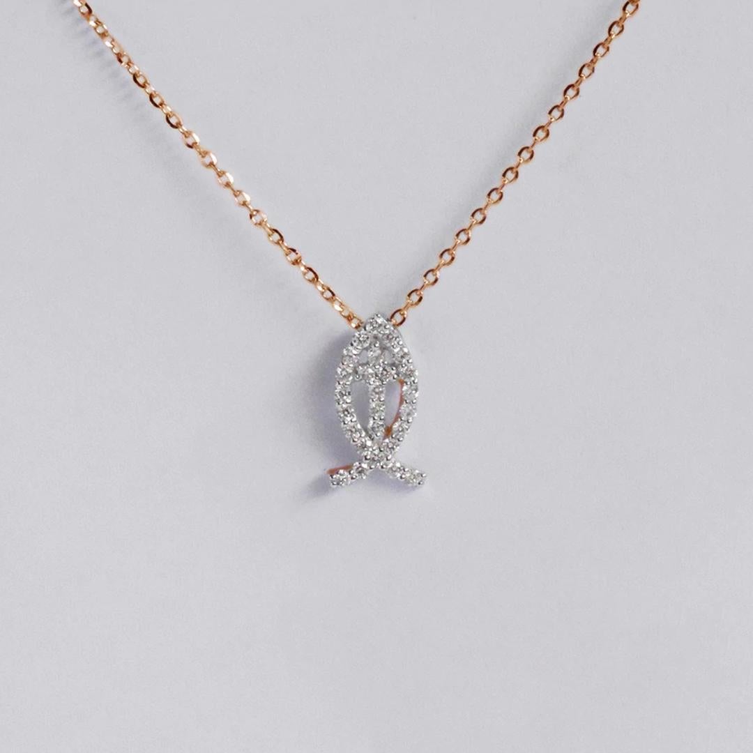 Diamond Fish Cross Necklace in 18K White Gold / Rose Gold / Yellow Gold.

Delicate Minimal Necklace made of 18K solid gold available in three colors. Natural genuine round cut diamond each diamond is hand selected by me to ensure quality and set by