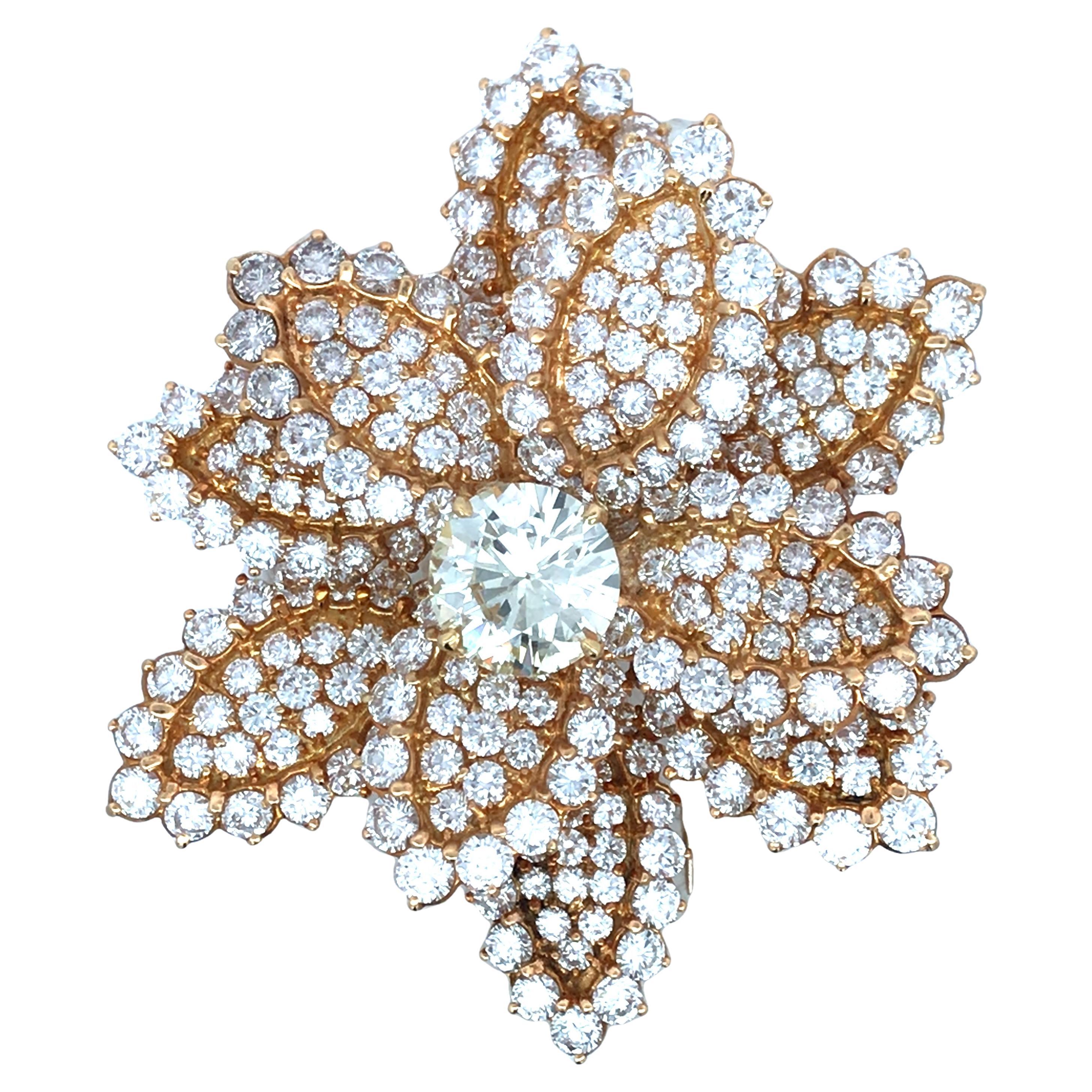 18K Gold Diamond Flower Brooch
