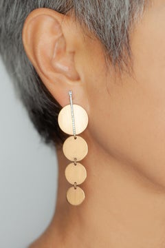 18K Gold Diamond Geometric Articulated Disc Drop Earrings
