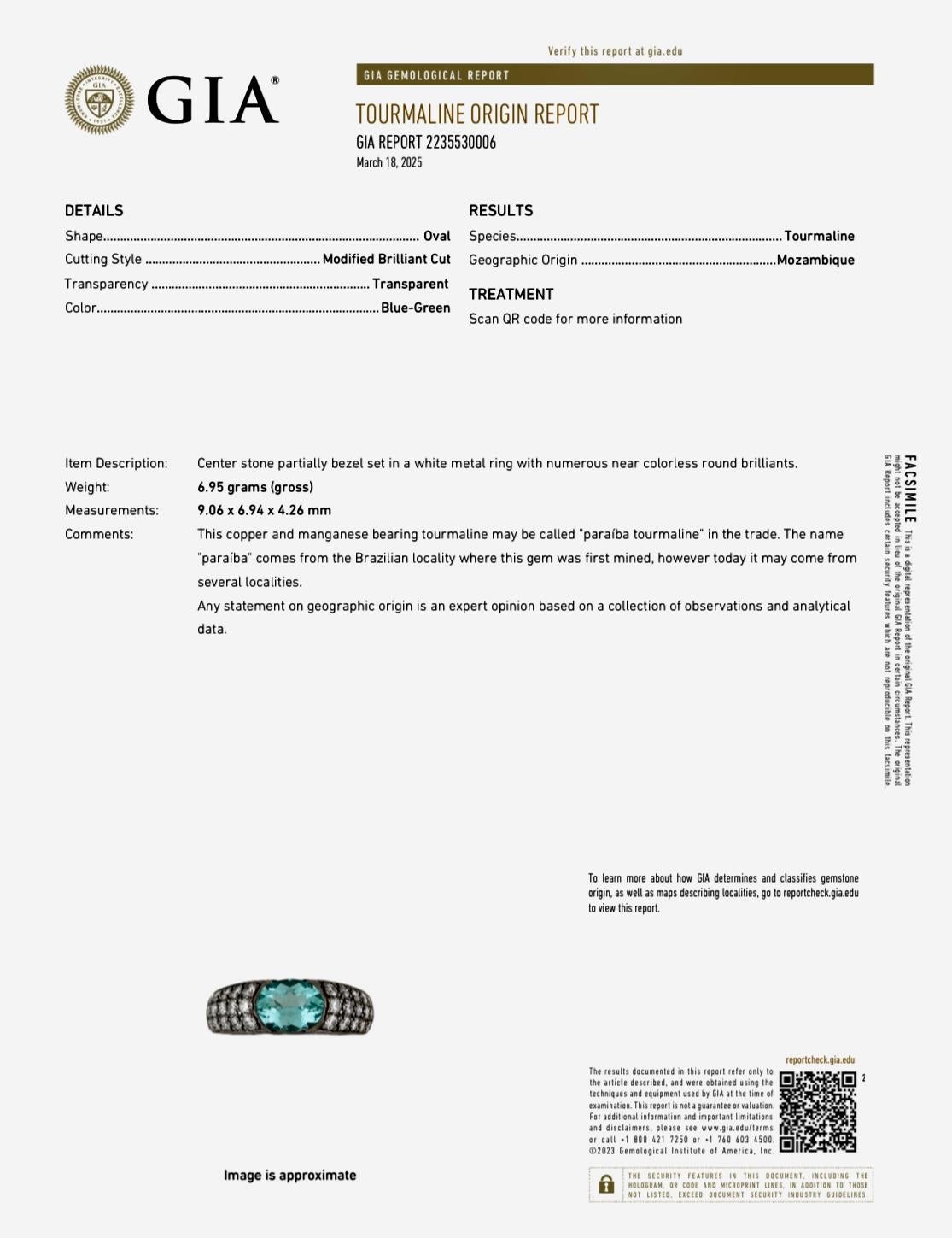 Bague de fiançailles en or 18 carats avec tourmaline Paraiba ovale de 4 carats certifiée GIA en vente 4