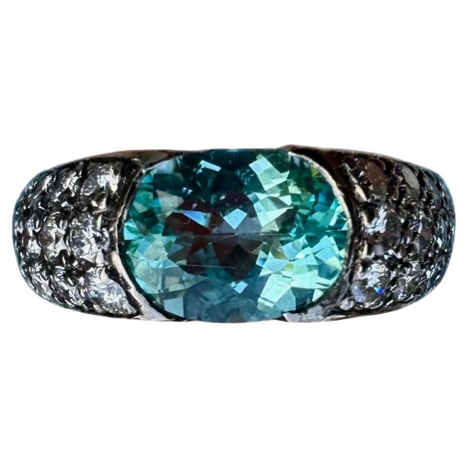 18K Gold Diamond GIA Certified 4 Carat Oval Paraiba Tourmaline Engagement Ring