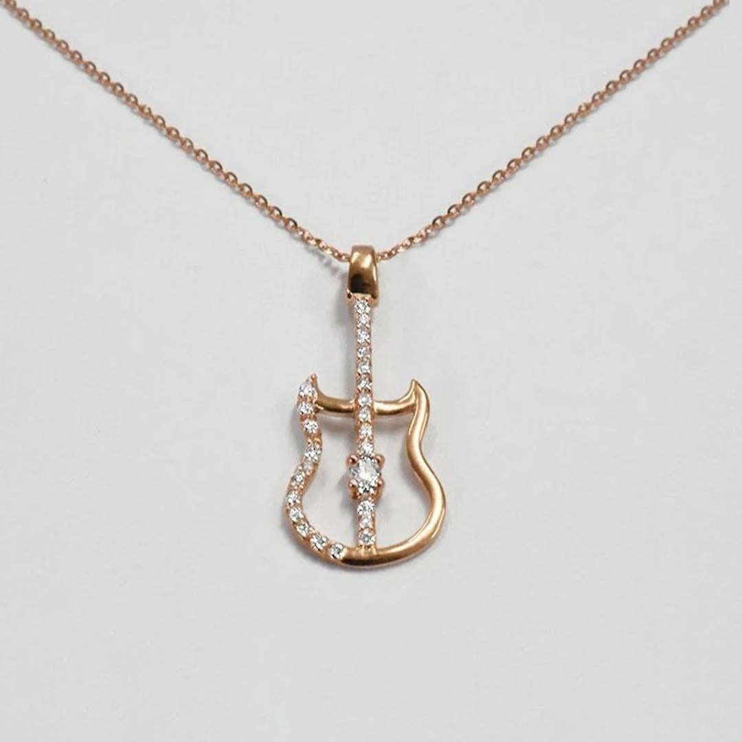Diamond Guitar Charm Necklace is made of 18k solid gold.
Available in three colors of gold:  White Gold / Rose Gold / Yellow Gold.

Lightweight and gorgeous natural genuine round cut diamond. Each diamond is hand selected by me to ensure quality and