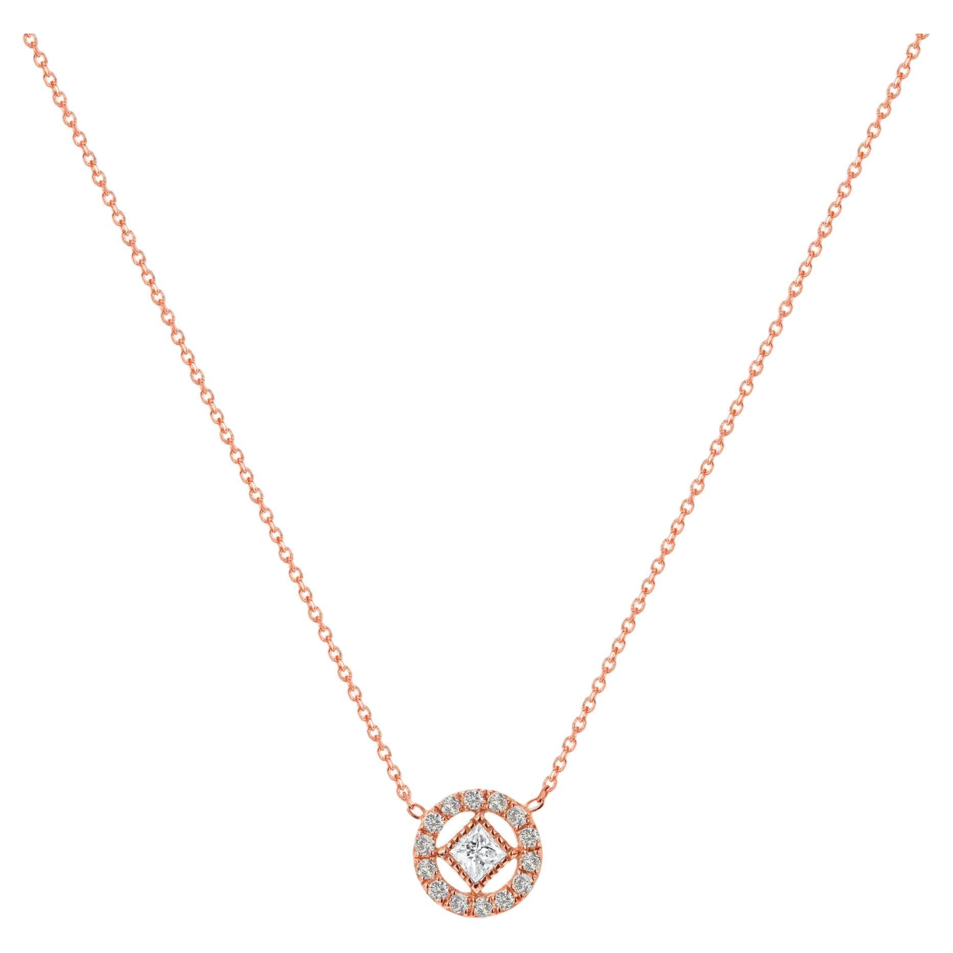 18 Karat Gold Diamant-Halo-Halskette mit Diamant-Anhänger im Prinzessinnenschliff