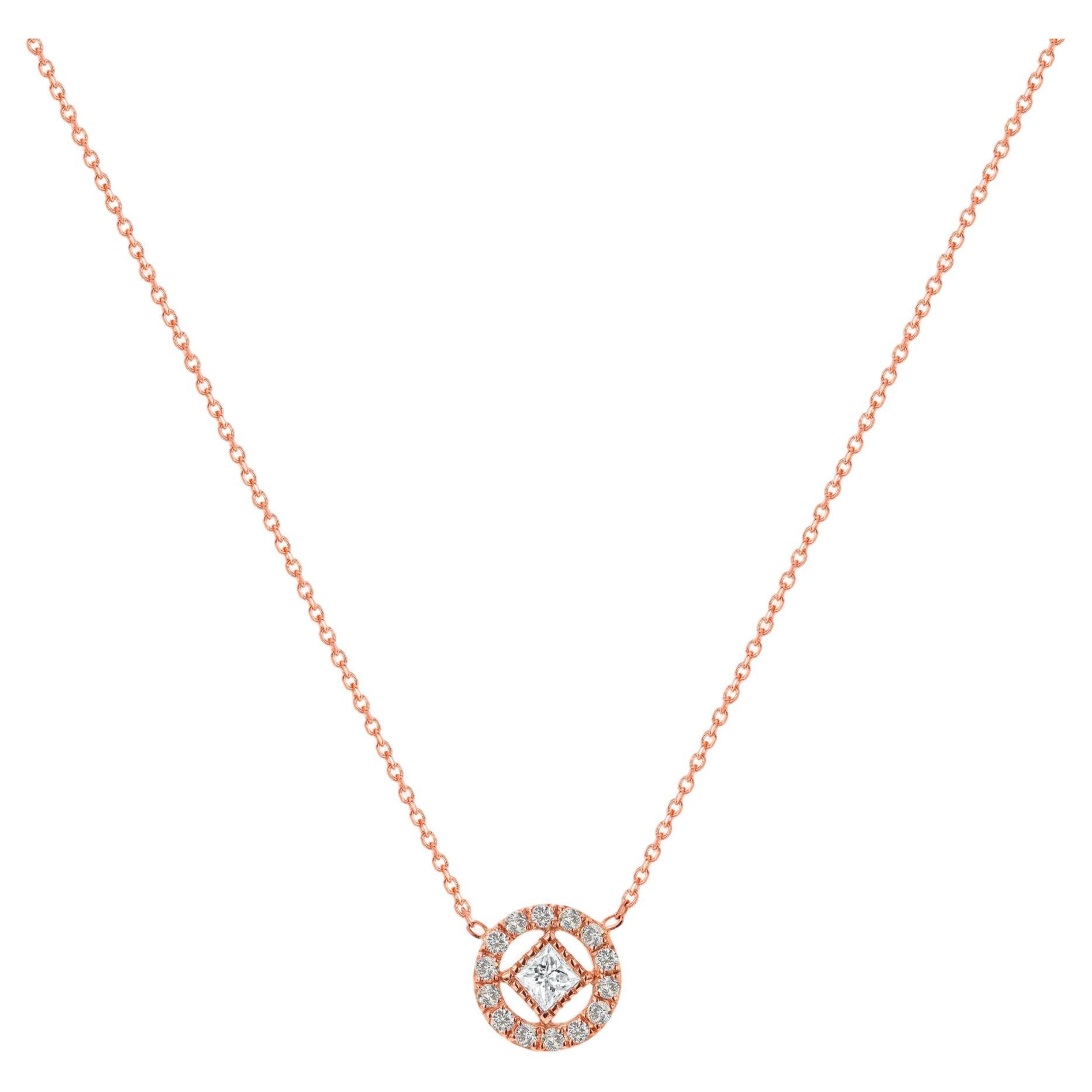 18k Gold Diamond Halo Necklace Princess Cut Necklace Diamond Pendant
