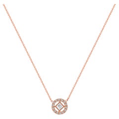 18 Karat Gold Diamant-Halo-Halskette mit Diamant-Anhänger im Prinzessinnenschliff