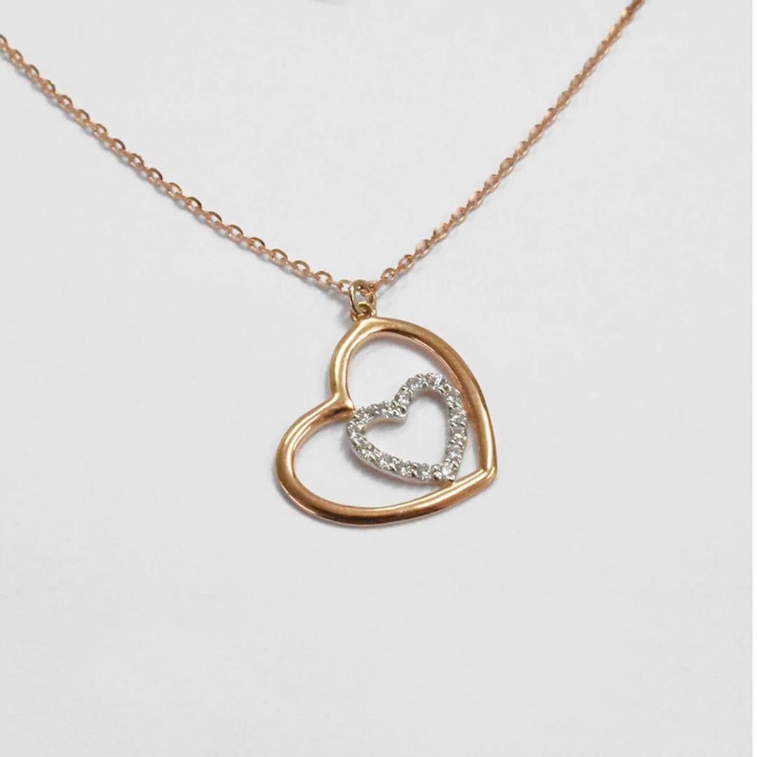 Modern 18k Gold Diamond Heart Necklace Bridal Necklace Valentine Jewelry For Sale