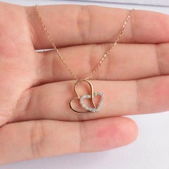 18k Gold Diamond Heart Necklace Micro Pave Diamond Necklace