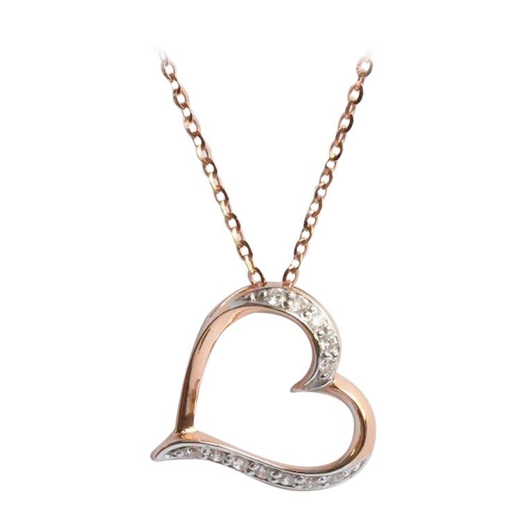 Pave Diamond Platinum Heart Pendant Necklace at 1stDibs