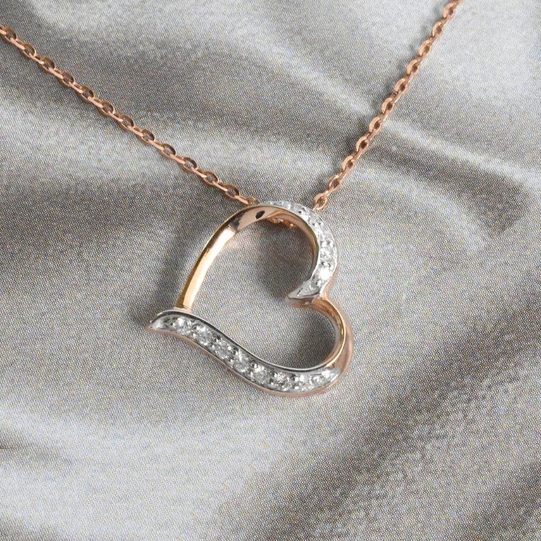 18k Gold Diamond Heart Pendant Necklace Valentine Jewelry For Sale at 1stDibs