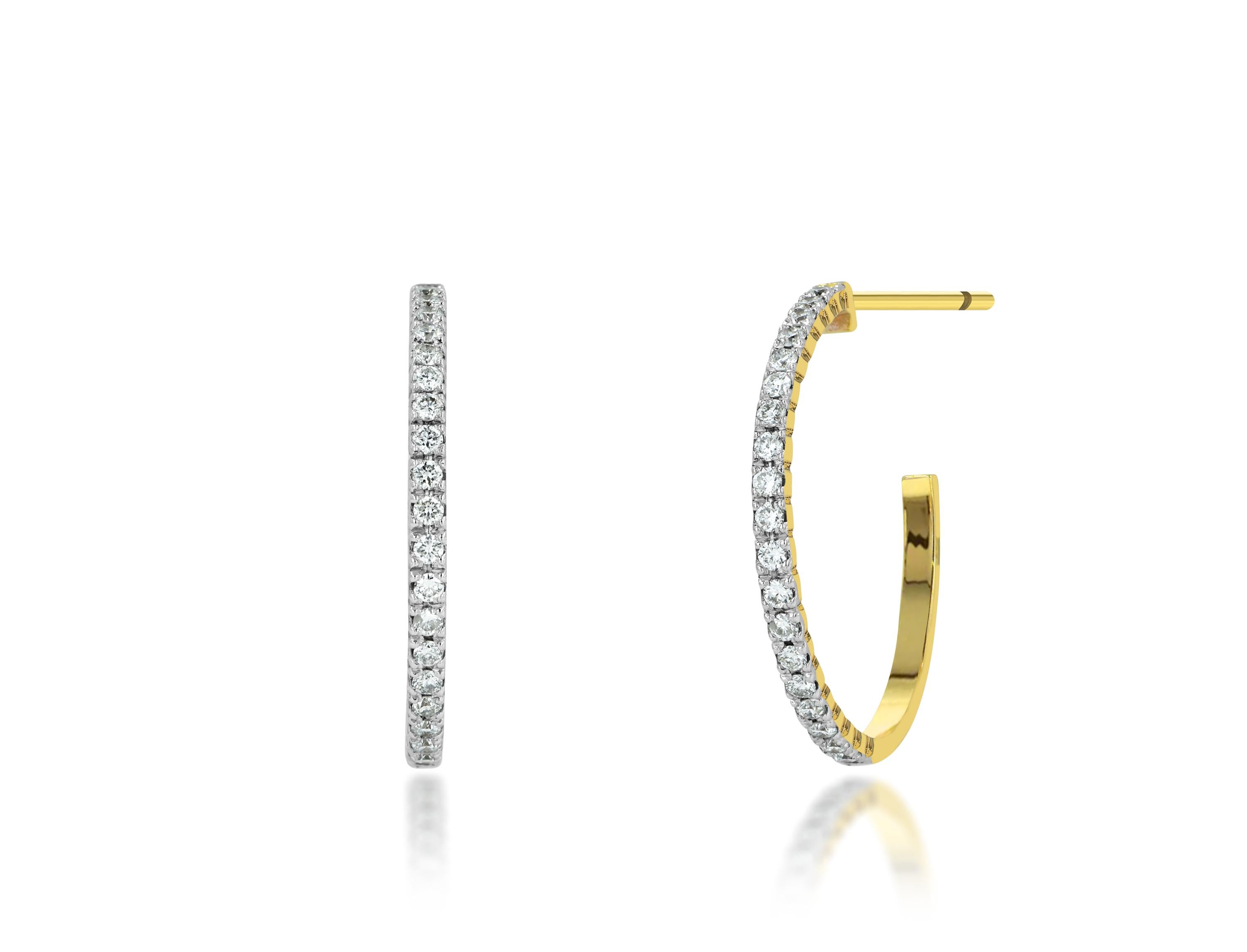 Natural diamond Hoop earrings are made of 18K solid gold available in three colors of gold, Rose Gold / Yellow Gold / White Gold.

Perfect to wear anytime or day to day wearing they will go with everything a must have pair of half hoop. Easy to wear