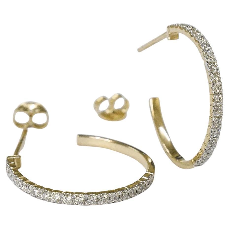 18k Gold Diamond Hoop Earrings Diamond Half Hoop Micro Pave Diamond Huggie