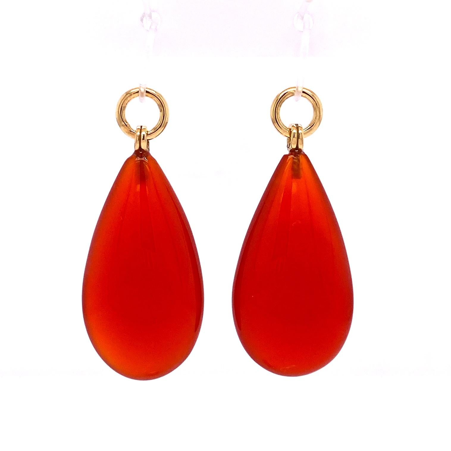 Contemporary 18 Karat Gold Diamond Hoops with Champagne Diamond Circles and Carnelian Jackets