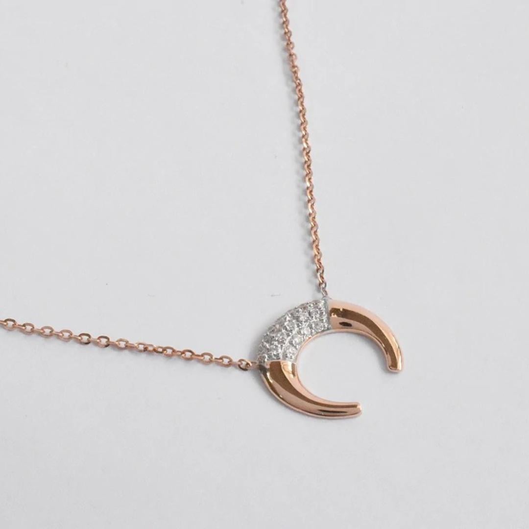 Modern 18K Gold Diamond Horn Necklace Dainty Crescent Moon Diamond Necklace For Sale