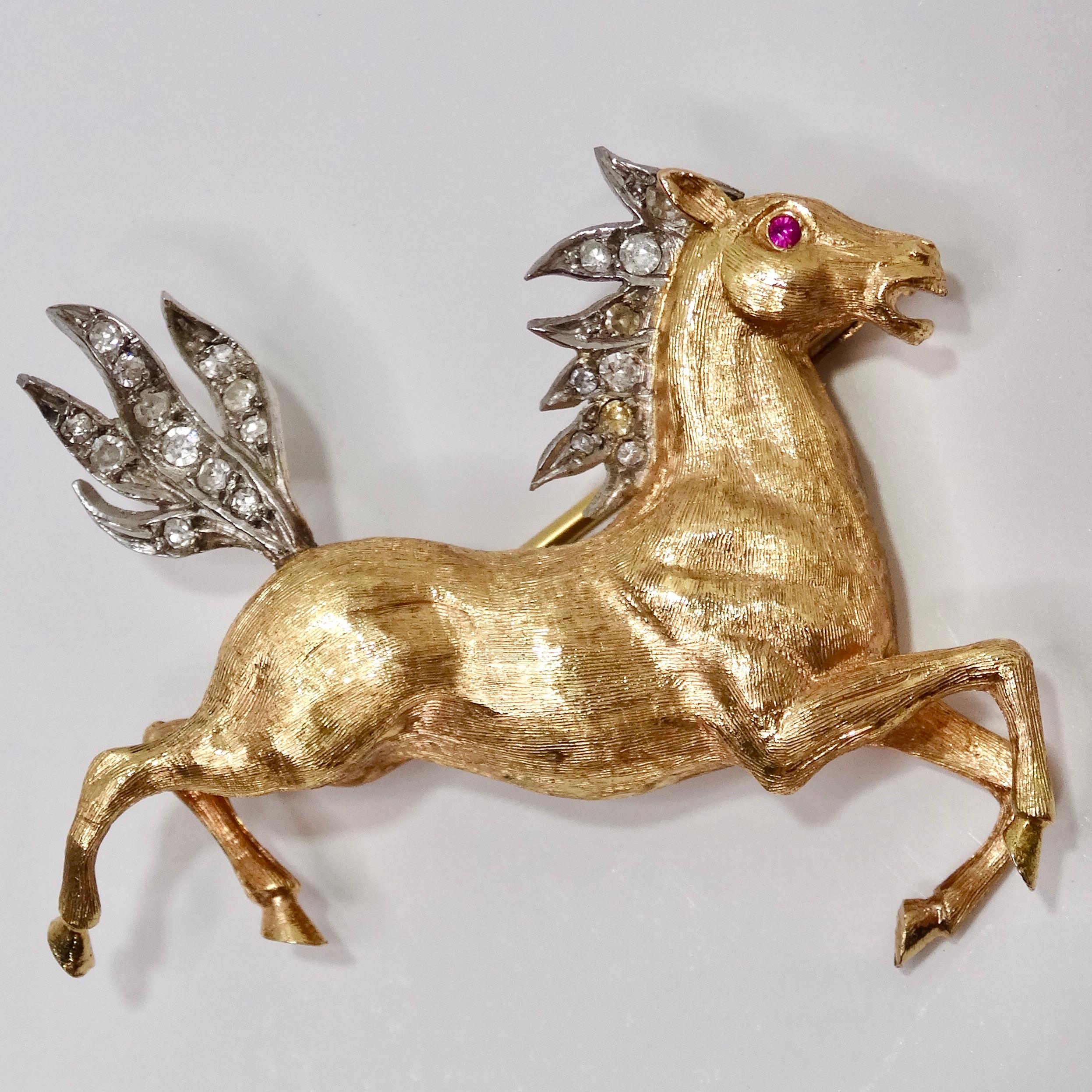 18K Gold Diamant Pferd Pin im Angebot 5