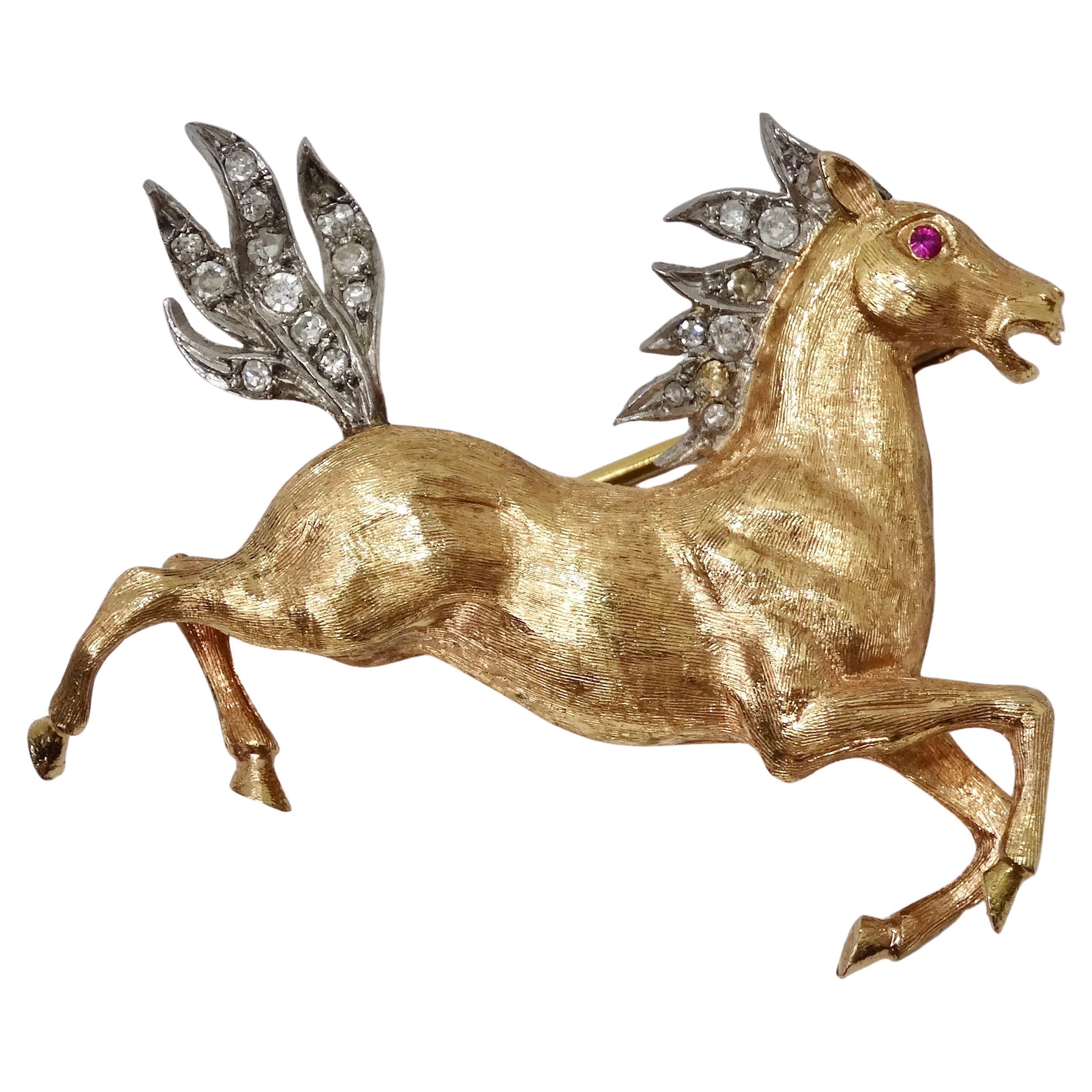 18K Gold Diamant Pferd Pin im Angebot