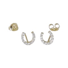18k Gold Diamond Horseshoe Studs Earrings Horseshoe Minimal Everyday