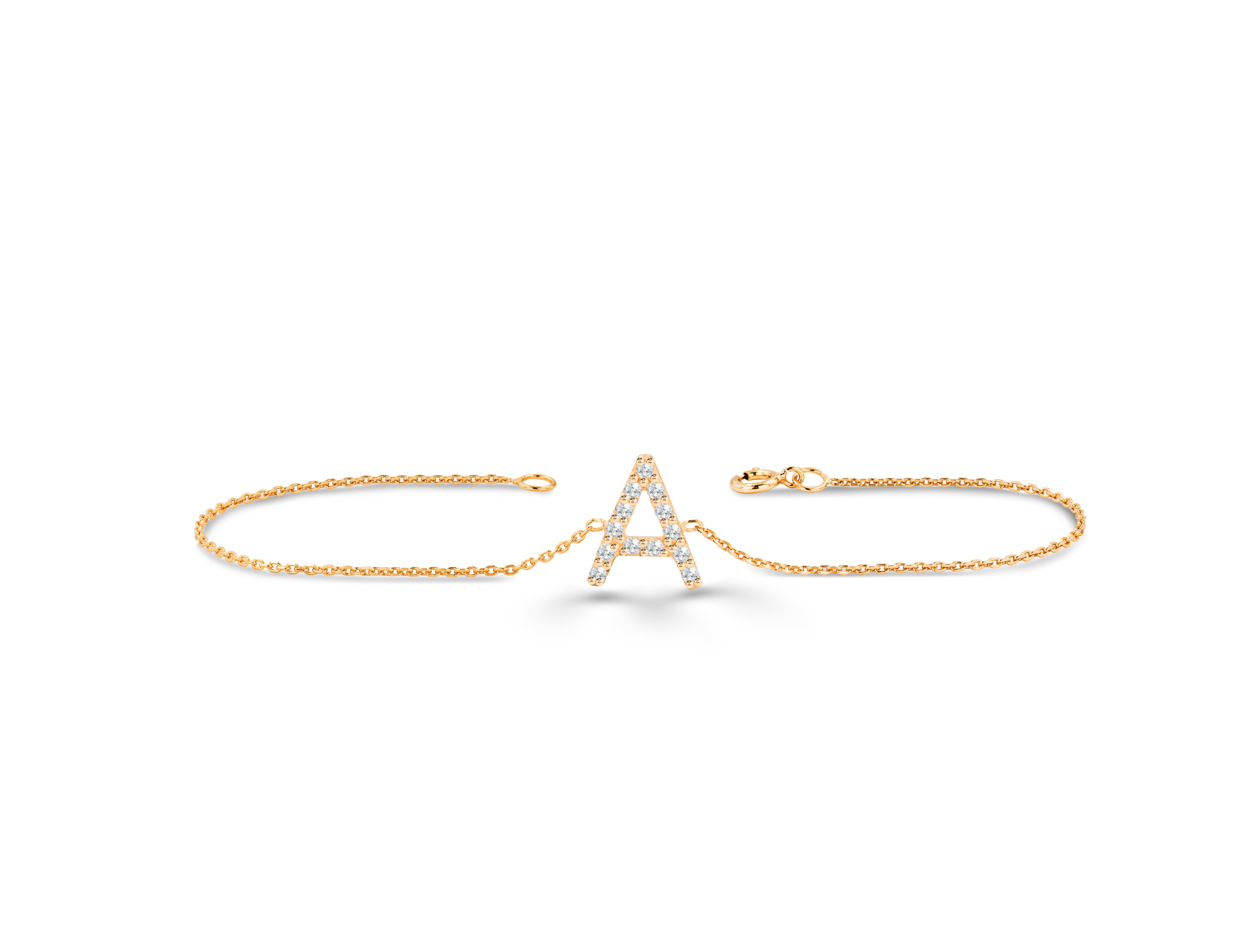 Beautiful and elegant, this Initial bracelet is made with pure gold and consists of genuine and natural diamonds. This bracelet can be personalized in any Initial or letter you desire. The Gold color can be customized as well. The diamonds are hand