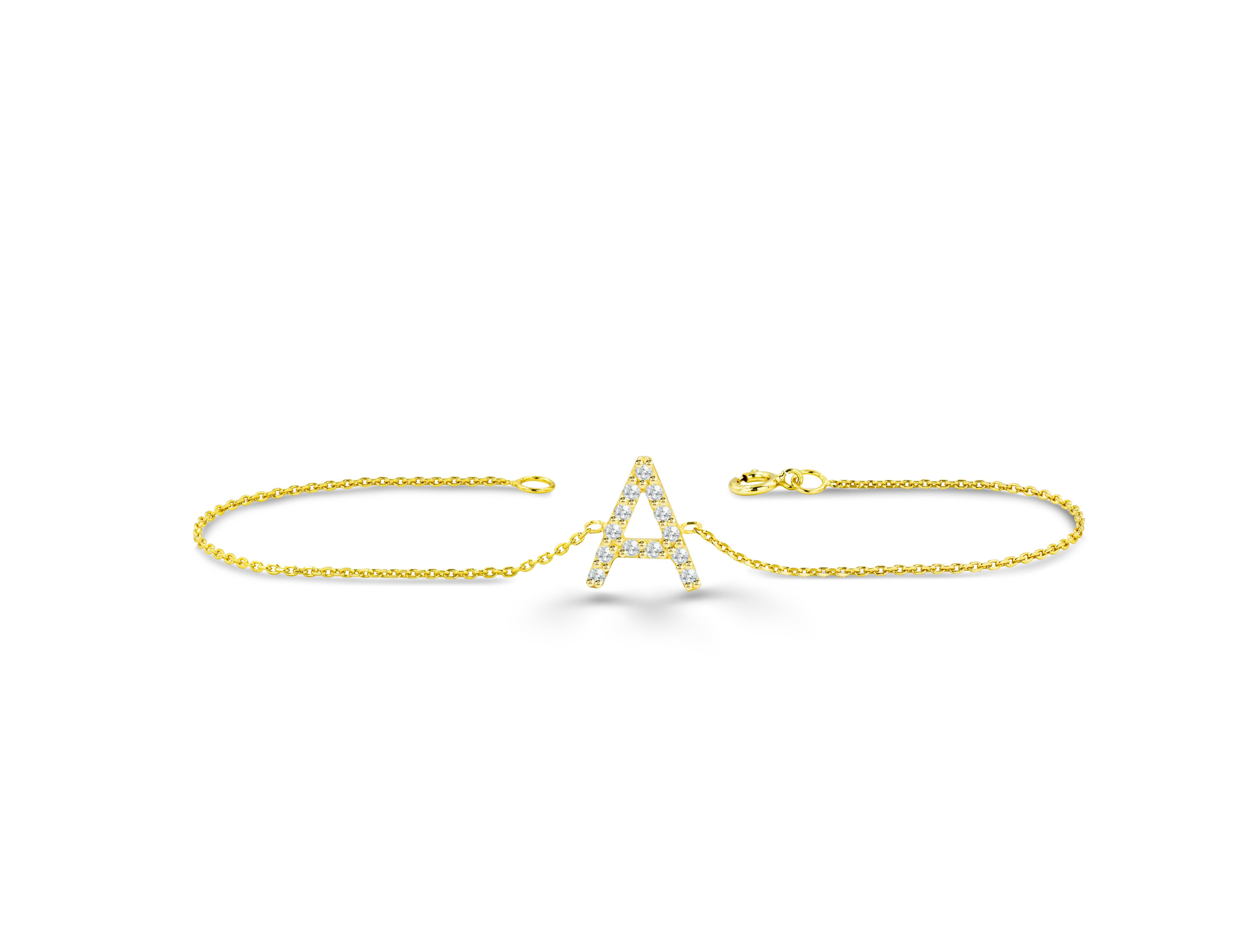 18 Karat Gold 0,12 Karat Diamant-Initial-Armband  (Moderne) im Angebot