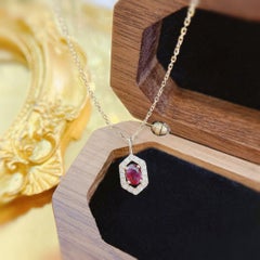 18K Gold Oval Ruby Diamond Necklace