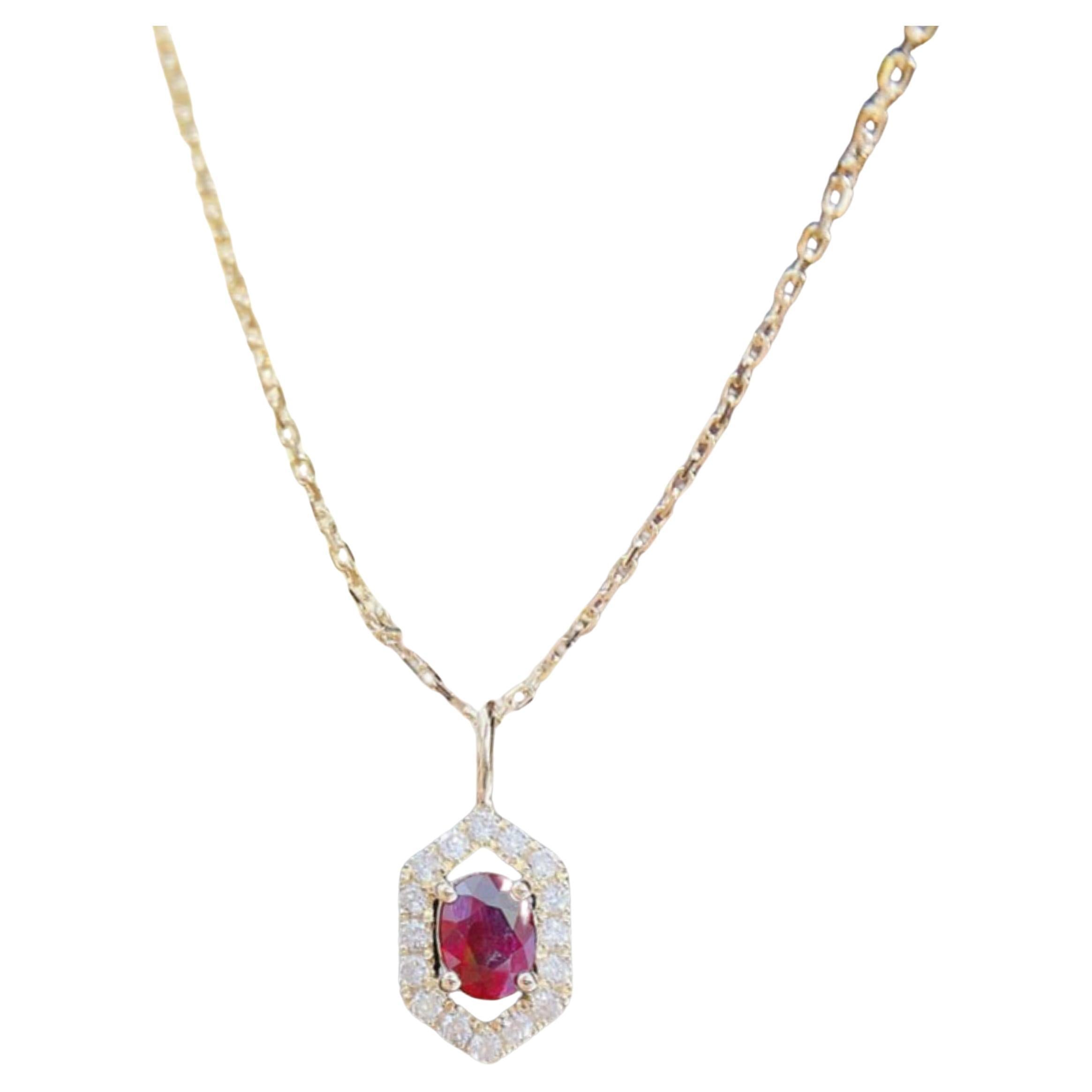 18K Gold Oval Ruby Diamond Necklace