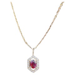 18K Gold Oval Ruby Diamond Necklace