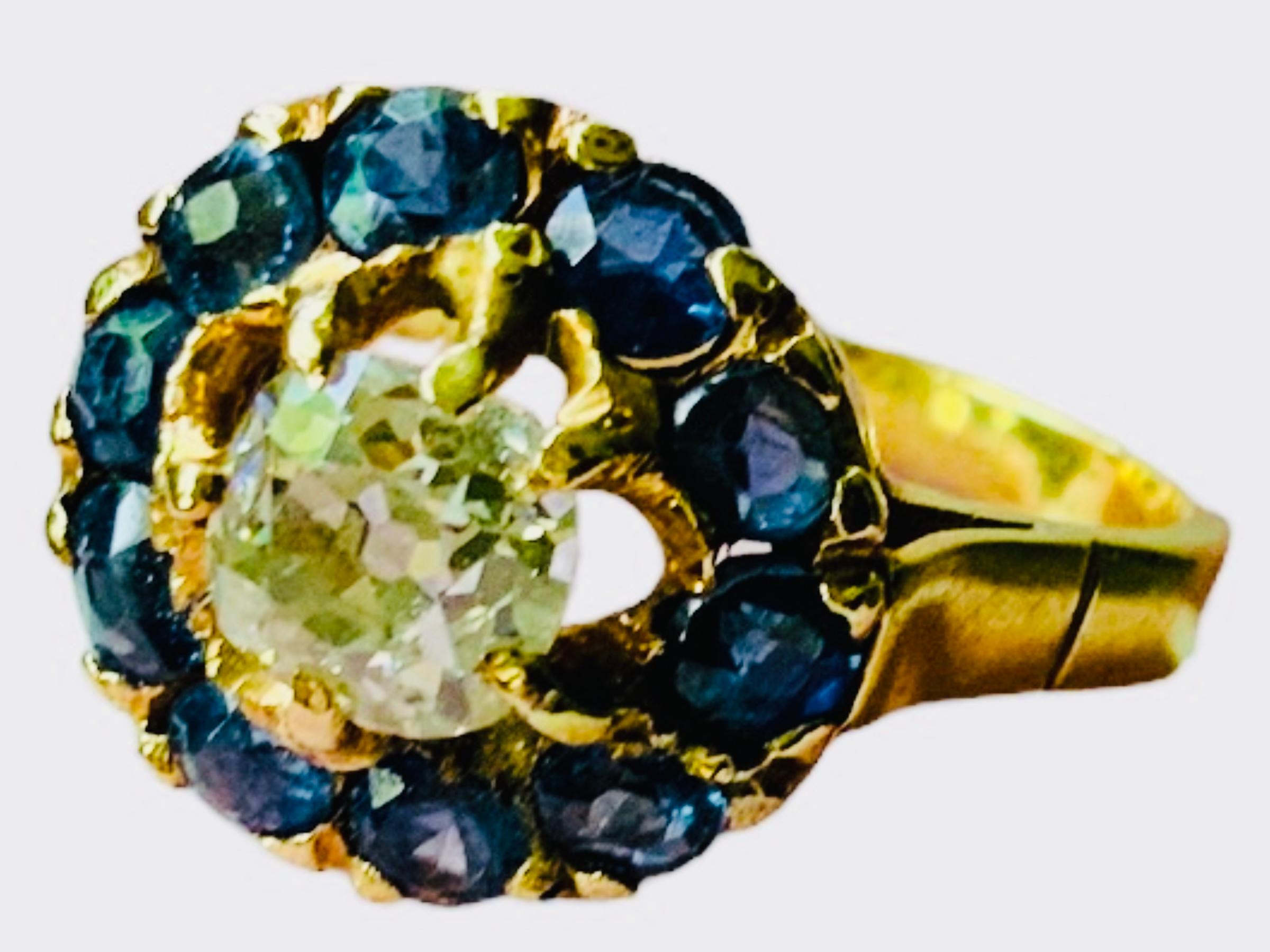 Anello a grappolo con diamante e iolite in oro 18k in vendita 5