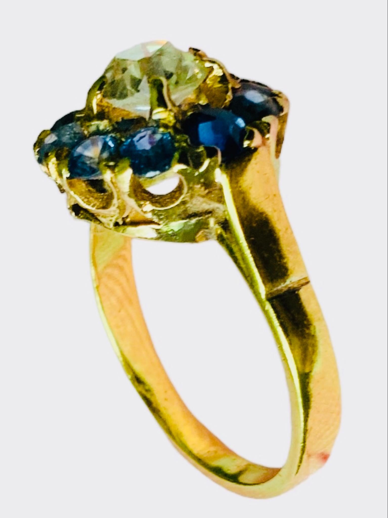 Anello a grappolo con diamante e iolite in oro 18k in vendita 6
