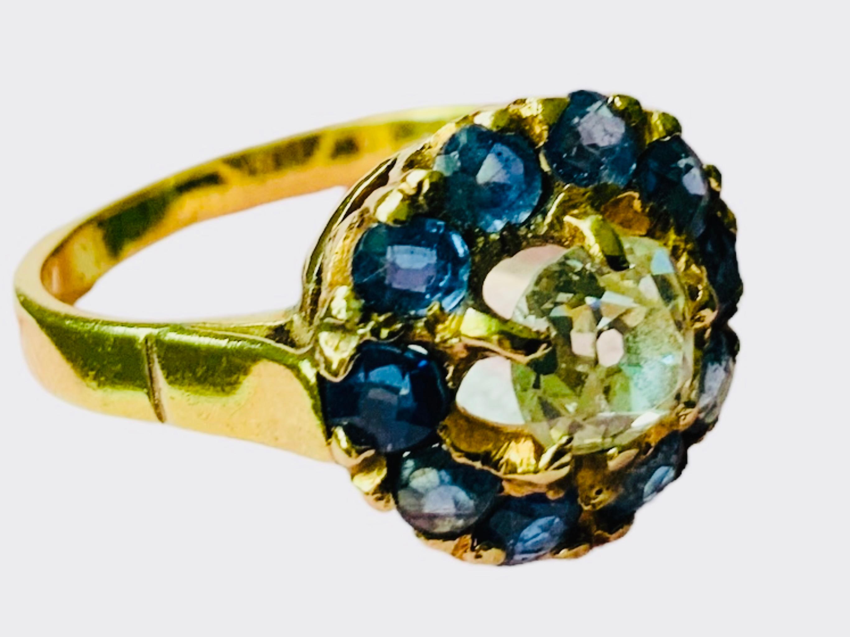 Anello a grappolo con diamante e iolite in oro 18k in vendita 7