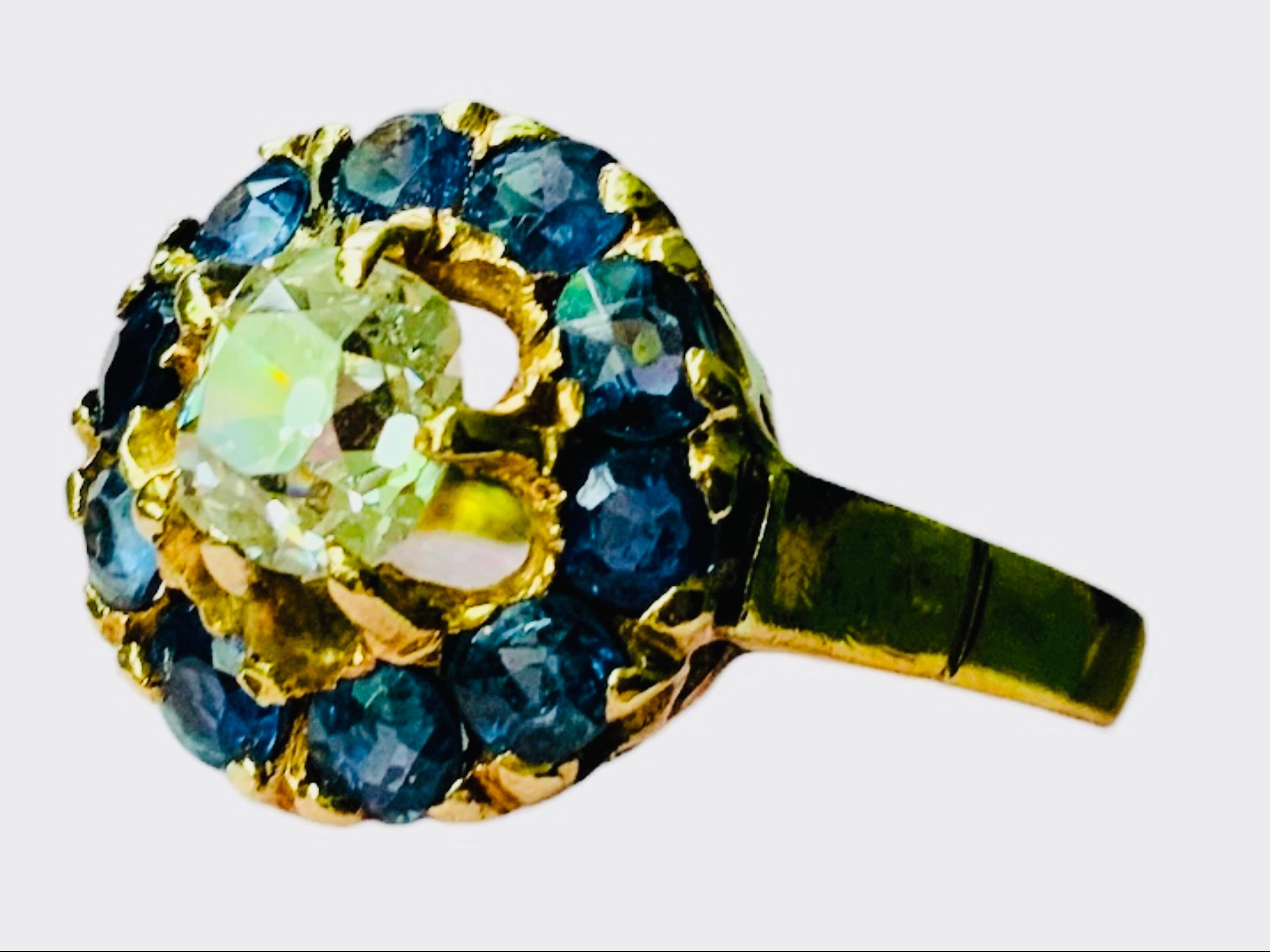 Anello a grappolo con diamante e iolite in oro 18k in vendita 9